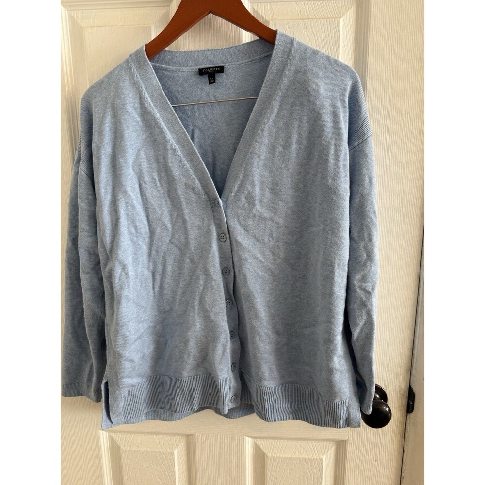 Talbots Women's Size Large Petite Light Baby Blue V Neck Cardigan